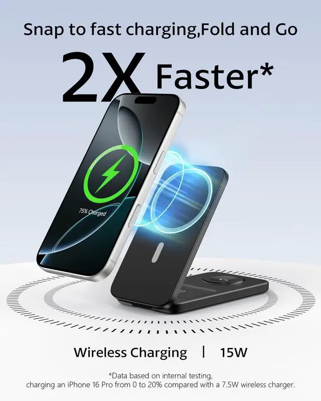 Alt view image 2 of 7 - Compatible MagSafe 3 in 1 Wireless Charging Station for Apple, Magnetic Foldable Charger Stand for iPhone 17/16/15/14/13/12 Pro Max, Apple Watch Ultra/Series & AirPods Pro Fast Charging Dock