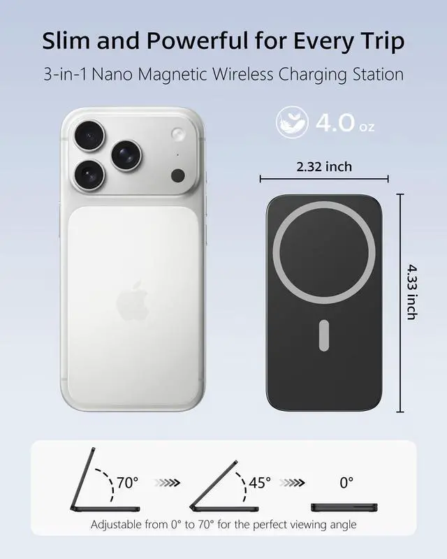 Alt view image 5 of 7 - Compatible MagSafe 3 in 1 Wireless Charging Station for Apple, Magnetic Foldable Charger Stand for iPhone 17/16/15/14/13/12 Pro Max, Apple Watch Ultra/Series & AirPods Pro Fast Charging Dock