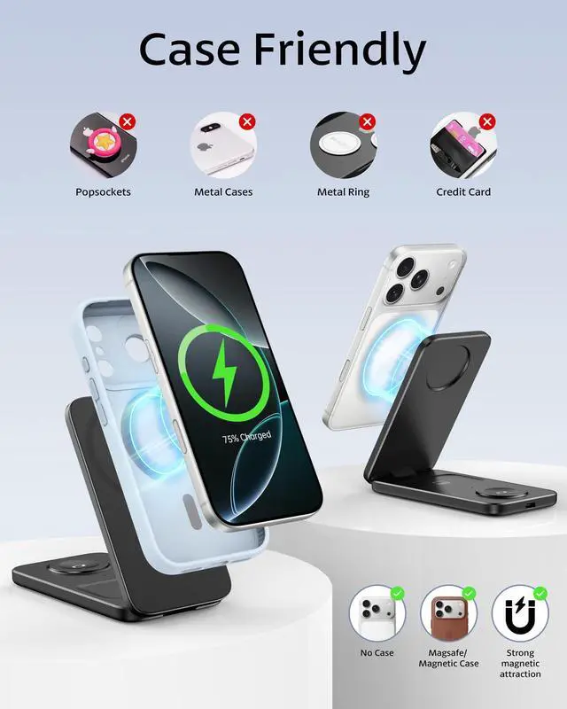 Alt view image 6 of 7 - Compatible MagSafe 3 in 1 Wireless Charging Station for Apple, Magnetic Foldable Charger Stand for iPhone 17/16/15/14/13/12 Pro Max, Apple Watch Ultra/Series & AirPods Pro Fast Charging Dock