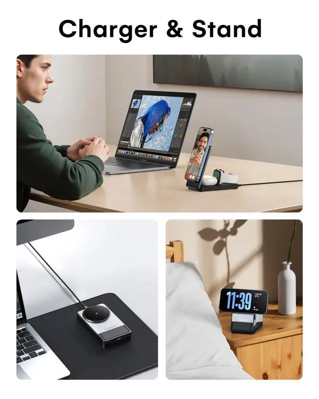 Alt view image 7 of 7 - 3 in 1 Charging Station for Magsafe Charger, Portable Fast Wireless Charger Stand, Foldable Apple Watch Charger for iPhone 16/15/14/13/12, AirPods, Apple Watch (Charger not Included)