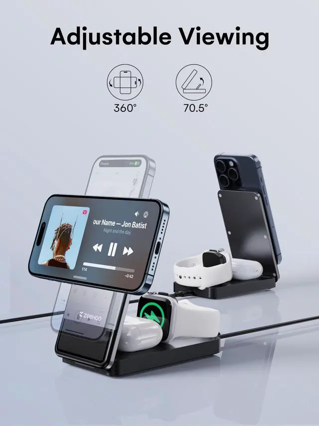 Alt view image 5 of 7 - 3 in 1 Charging Station for Magsafe Charger, Portable Fast Wireless Charger Stand, Foldable Apple Watch Charger for iPhone 16/15/14/13/12, AirPods, Apple Watch (Charger not Included)