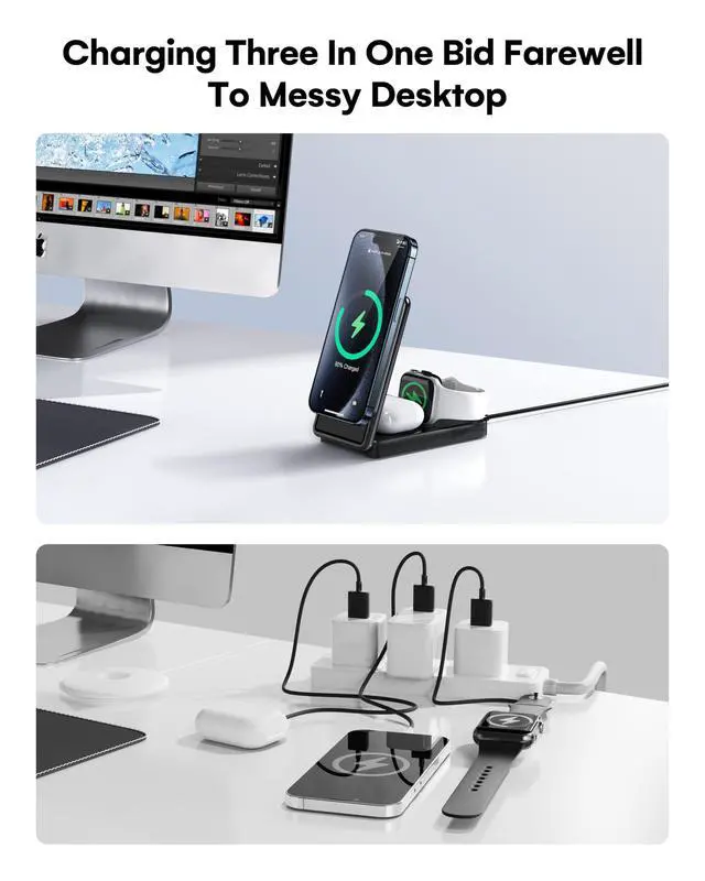 Alt view image 4 of 7 - 3 in 1 Charging Station for Magsafe Charger, Portable Fast Wireless Charger Stand, Foldable Apple Watch Charger for iPhone 16/15/14/13/12, AirPods, Apple Watch (Charger not Included)