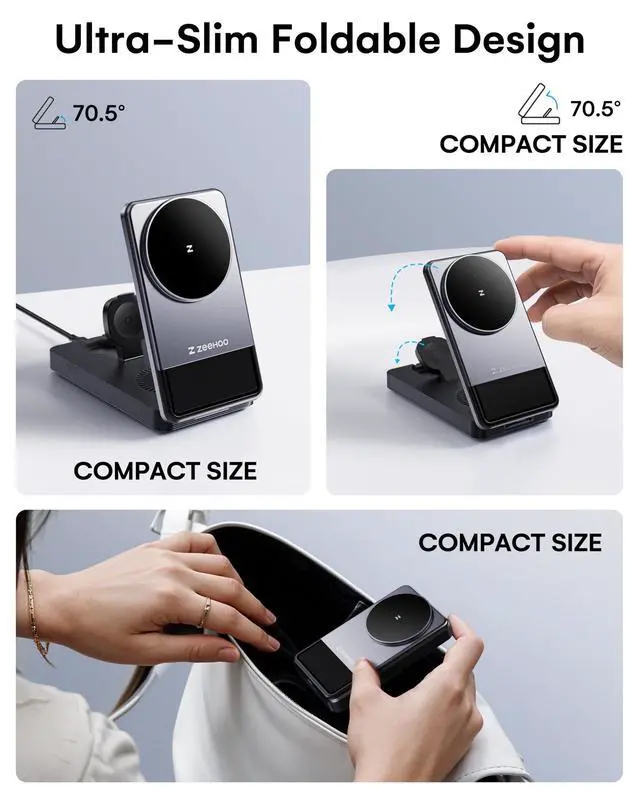 Alt view image 6 of 7 - 3 in 1 Charging Station for Magsafe Charger, Portable Fast Wireless Charger Stand, Foldable Apple Watch Charger for iPhone 16/15/14/13/12, AirPods, Apple Watch (Charger not Included)