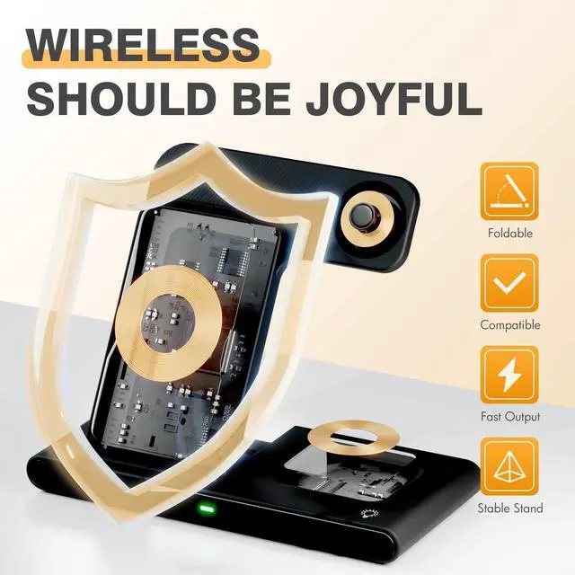 Alt view image 2 of 4 - Portable 3-in-1 Wireless Charging Stand Dock, Compact Design for Bedroom and Travel, Compatible with iPhone 17/16/15/14/13/12 Series, for Apple Watch Ultra/SE/Series 112 and for AirPods Pro 4/3/2
