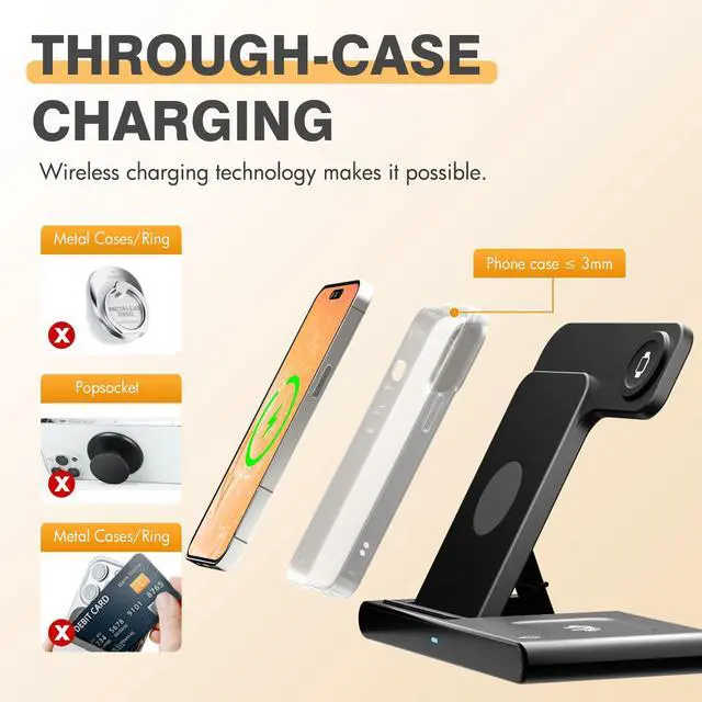 Alt view image 4 of 4 - Portable 3-in-1 Wireless Charging Stand Dock, Compact Design for Bedroom and Travel, Compatible with iPhone 17/16/15/14/13/12 Series, for Apple Watch Ultra/SE/Series 112 and for AirPods Pro 4/3/2