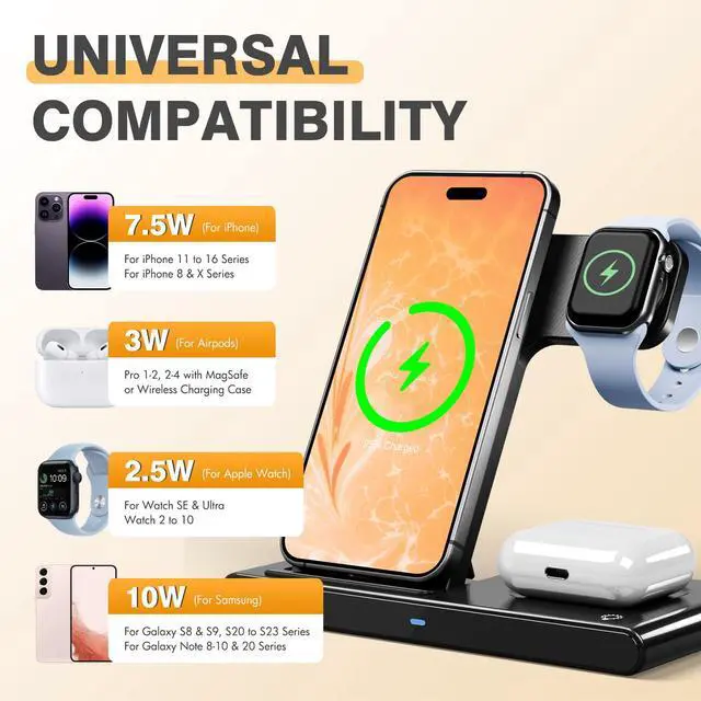 Alt view image 3 of 4 - Portable 3-in-1 Wireless Charging Stand Dock, Compact Design for Bedroom and Travel, Compatible with iPhone 17/16/15/14/13/12 Series, for Apple Watch Ultra/SE/Series 112 and for AirPods Pro 4/3/2