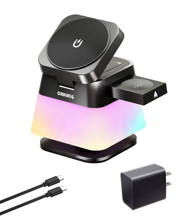 Alt view image 2 of 7 - 4 in 1 Wireless Charging Station,Charger Stand with Night Light for iPhone17/16/15/14/13/12,Airpods,Watch(20W Adapter),Magnetic Charging Station for Apple