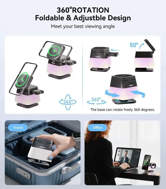 Alt view image 5 of 7 - 4 in 1 Wireless Charging Station,Charger Stand with Night Light for iPhone17/16/15/14/13/12,Airpods,Watch(20W Adapter),Magnetic Charging Station for Apple