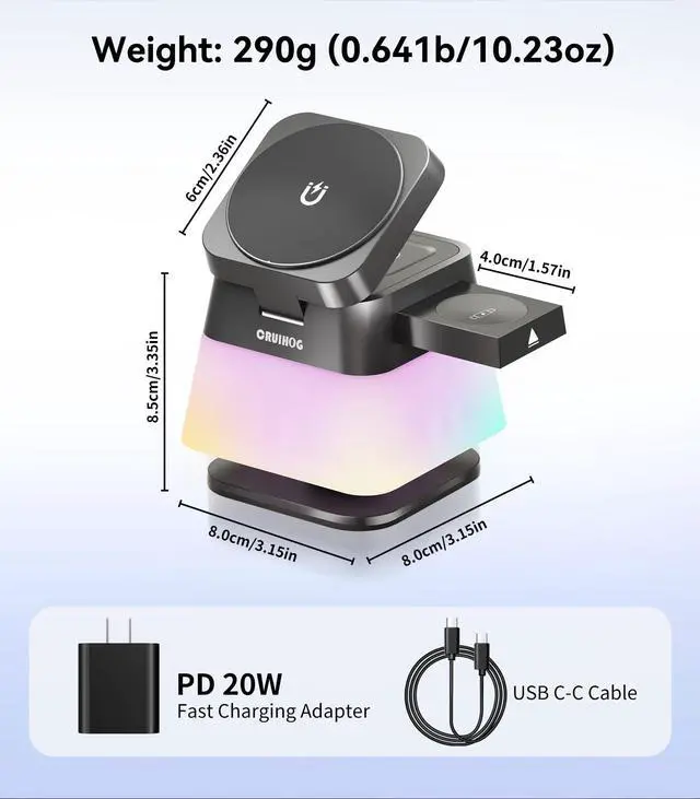 Alt view image 6 of 7 - 4 in 1 Wireless Charging Station,Charger Stand with Night Light for iPhone17/16/15/14/13/12,Airpods,Watch(20W Adapter),Magnetic Charging Station for Apple