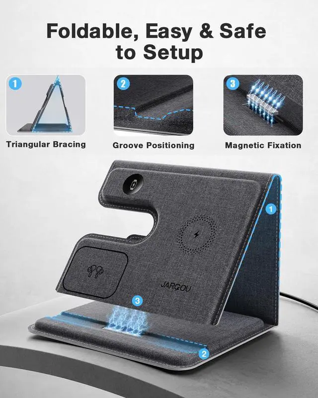 Alt view image 7 of 7 - 3 in 1 Charging Station for Apple Wireless Charger for iPhone 15 14 13 12 11 X 8 Series Wireless Charging Station for Multiple Devices for Apple Watch Charger for AirPods 2/3/Pro/Pro 2 (Grey)