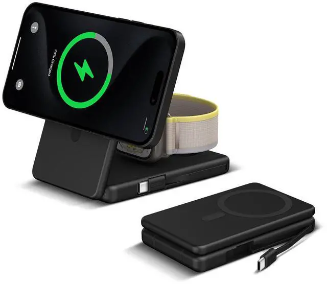 Main image of Wireless Charging Station Compatible for Phone: 3 in 1 Charger Stand for Phone 17/16/15/14/13/12 Series and Watch - Foldable USB C Magnetic Stand