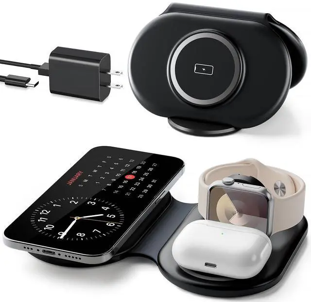 Main image of 2026 Traveling Portable Wireless Mag-Safe Fast Charging Station,Magnetic 3 in 1 Charger for iPhone 17 16 15 14 13 12 Pro Max Plus,Apple Watch Series & Air pods 4 3 2 Pro-Gifts for Family