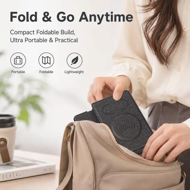 Alt view image 6 of 7 - 3 in 1 Wireless Charging Station, Foldable Wireless Charger Stand for iPhone 15/14/13/12, Apple Watch Series 9/8/7/6/5/4/3/SE, AirPods Pro 2/3, Fabric Portable Travel Charger Dock (Gray)