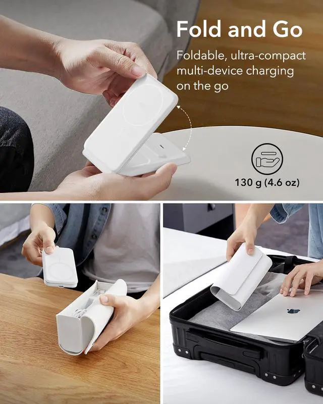 Alt view image 2 of 7 - for 3 in 1 Magsafe Charger, Travel Charger Stand Made for Apple Watch Certified, Foldable Charging Station Compatible with Magsafe and iPhone 17e/17/16/15/14/13/12, AirPods 4/3/Pro, White