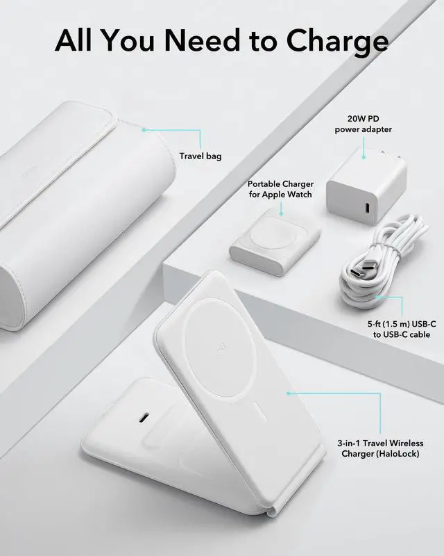 Alt view image 7 of 7 - for 3 in 1 Magsafe Charger, Travel Charger Stand Made for Apple Watch Certified, Foldable Charging Station Compatible with Magsafe and iPhone 17e/17/16/15/14/13/12, AirPods 4/3/Pro, White