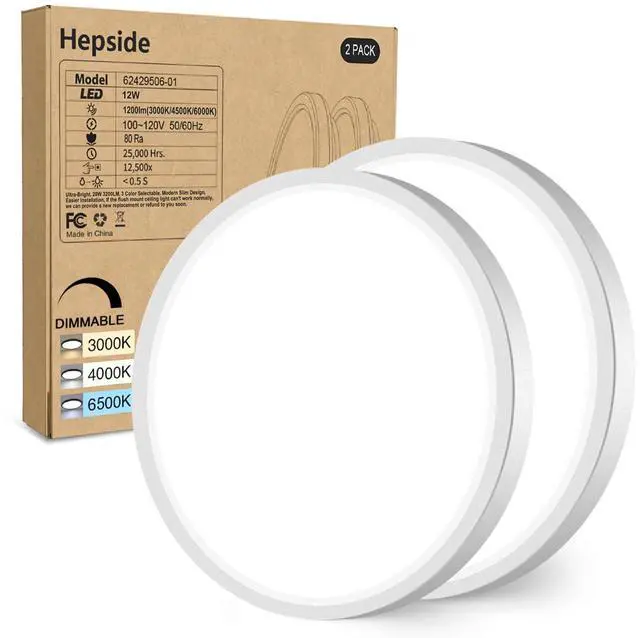 Main image of 2PACK Flush Mount LED Ceiling Light Fixture White, 6.5Inch 12Watt, Dimmable & 3000K-4000K-6500K Ceiling Lamp 1200LM Low Profile Ceiling Light for Kitchen Bedroom Hallway Porch