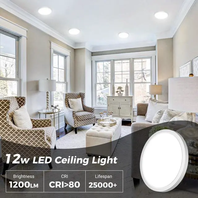 Alt view image 7 of 7 - 2PACK Flush Mount LED Ceiling Light Fixture White, 6.5Inch 12Watt, Dimmable & 3000K-4000K-6500K Ceiling Lamp 1200LM Low Profile Ceiling Light for Kitchen Bedroom Hallway Porch