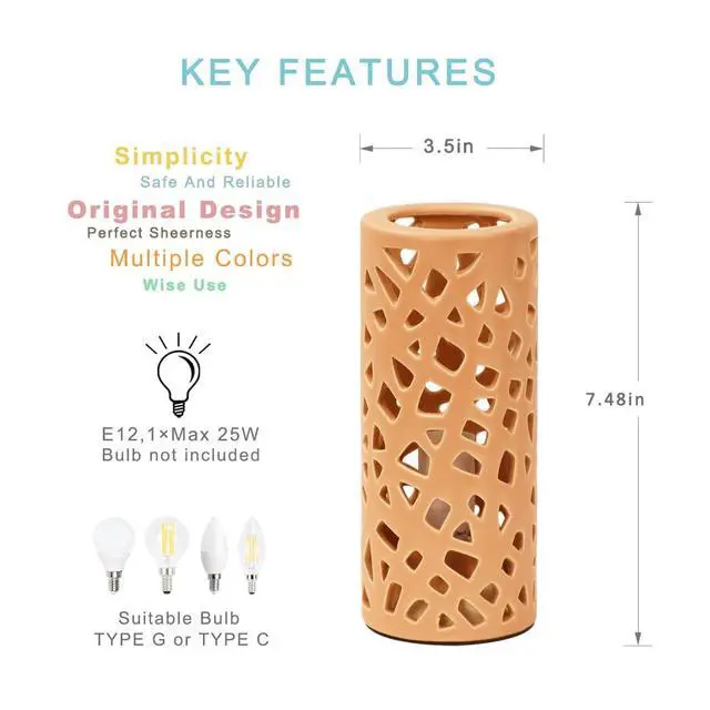 Alt view image 5 of 6 - Nave Small Modern Terracotta Ceramic Table Lamp, Kids Night Nursery Table Lamp, 3.14H7.48IN, Bulb Excluded, Terracotta Carving Bird Nest