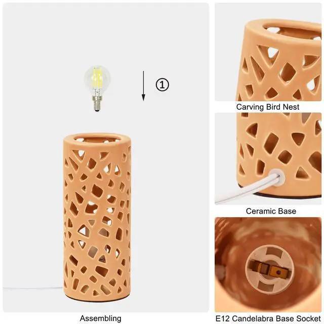 Alt view image 6 of 6 - Nave Small Modern Terracotta Ceramic Table Lamp, Kids Night Nursery Table Lamp, 3.14H7.48IN, Bulb Excluded, Terracotta Carving Bird Nest