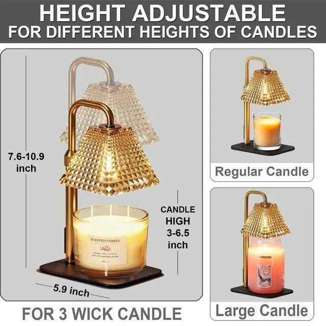 Alt view image 3 of 7 - Candle Warmer Lamp with Timer Dimmer Adjustable Height,Electric Wax Warmer for Scented Jar Candles,Mom Birthday Gifts for Women,House Warming Gifts New Home Bedroom Decor,Gold