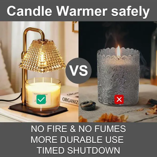 Alt view image 5 of 7 - Candle Warmer Lamp with Timer Dimmer Adjustable Height,Electric Wax Warmer for Scented Jar Candles,Mom Birthday Gifts for Women,House Warming Gifts New Home Bedroom Decor,Gold