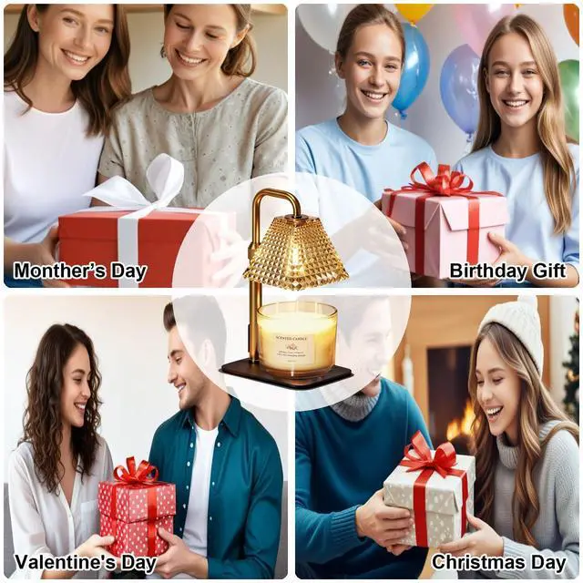 Alt view image 6 of 7 - Candle Warmer Lamp with Timer Dimmer Adjustable Height,Electric Wax Warmer for Scented Jar Candles,Mom Birthday Gifts for Women,House Warming Gifts New Home Bedroom Decor,Gold