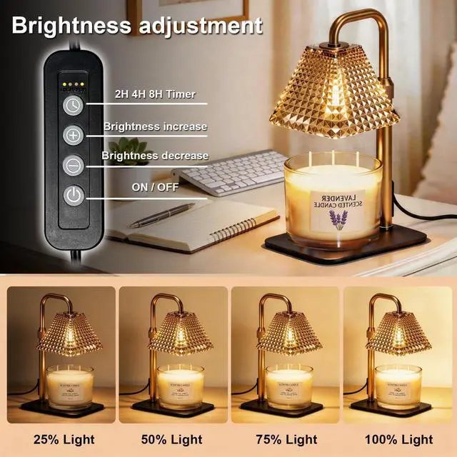 Alt view image 4 of 7 - Candle Warmer Lamp with Timer Dimmer Adjustable Height,Electric Wax Warmer for Scented Jar Candles,Mom Birthday Gifts for Women,House Warming Gifts New Home Bedroom Decor,Gold