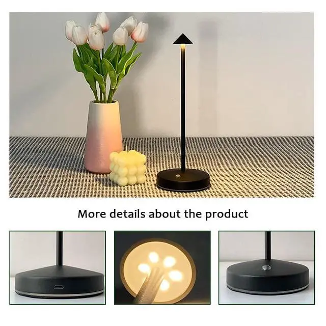Alt view image 2 of 7 - Cordless Table Lamps,Rechargeable Led Touch Bar Lamp, Portable Battery Desk Lamp,2 Level Brightness Dimmable Night Light,Minimalist Design, for Living Room/Restaurant/Couple Dinner/(Black)