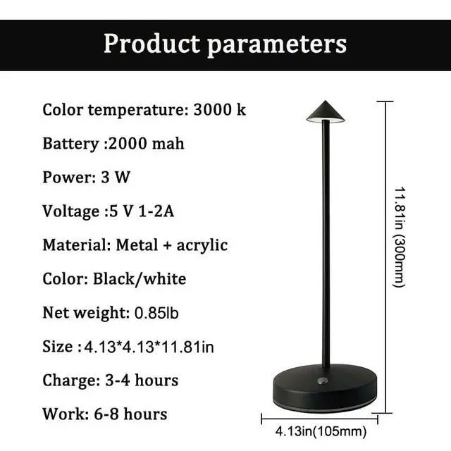 Alt view image 4 of 7 - Cordless Table Lamps,Rechargeable Led Touch Bar Lamp, Portable Battery Desk Lamp,2 Level Brightness Dimmable Night Light,Minimalist Design, for Living Room/Restaurant/Couple Dinner/(Black)