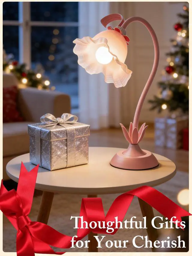 Alt view image 7 of 7 - Pink Flower Table Lamp,Cute Lily Desk Lamp,Vintage LED Reading Light