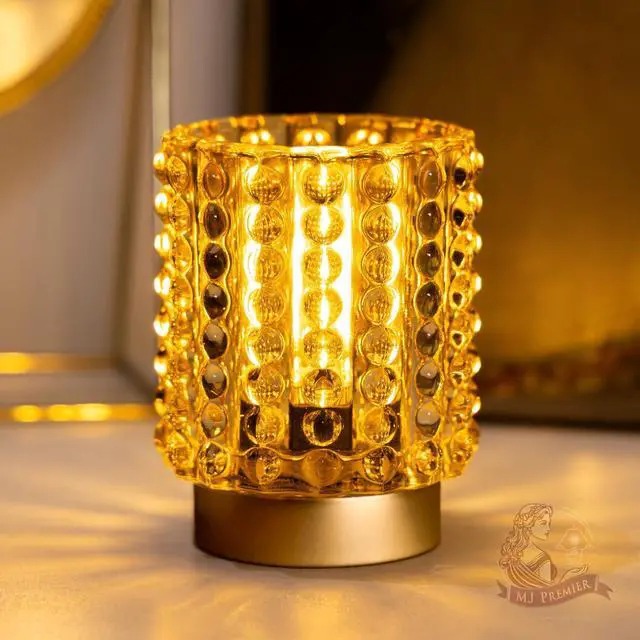 Main image of Battery Operated Lamp with Timer, Mini Crystal Table Lamps for Home Decor, Small Cordless Lamp for Areas No Outlets, Glass Battery Powered Lamps for Entryway, Bedroom, Bathroom, Shelf, Corner(Yellow)