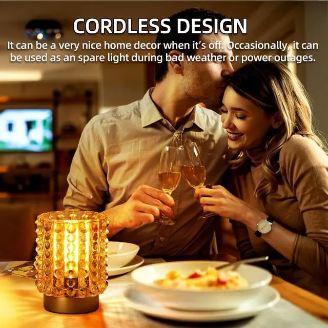 Alt view image 3 of 7 - Battery Operated Lamp with Timer, Mini Crystal Table Lamps for Home Decor, Small Cordless Lamp for Areas No Outlets, Glass Battery Powered Lamps for Entryway, Bedroom, Bathroom, Shelf, Corner(Yellow)