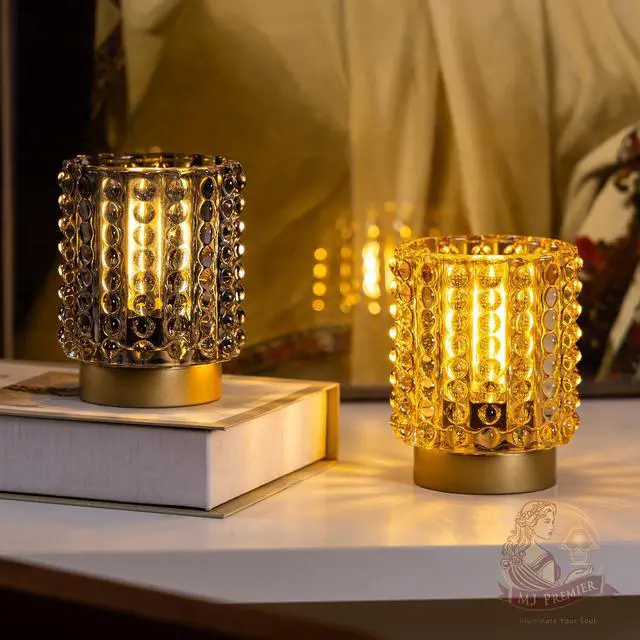 Alt view image 4 of 7 - Battery Operated Lamp with Timer, Mini Crystal Table Lamps for Home Decor, Small Cordless Lamp for Areas No Outlets, Glass Battery Powered Lamps for Entryway, Bedroom, Bathroom, Shelf, Corner(Yellow)