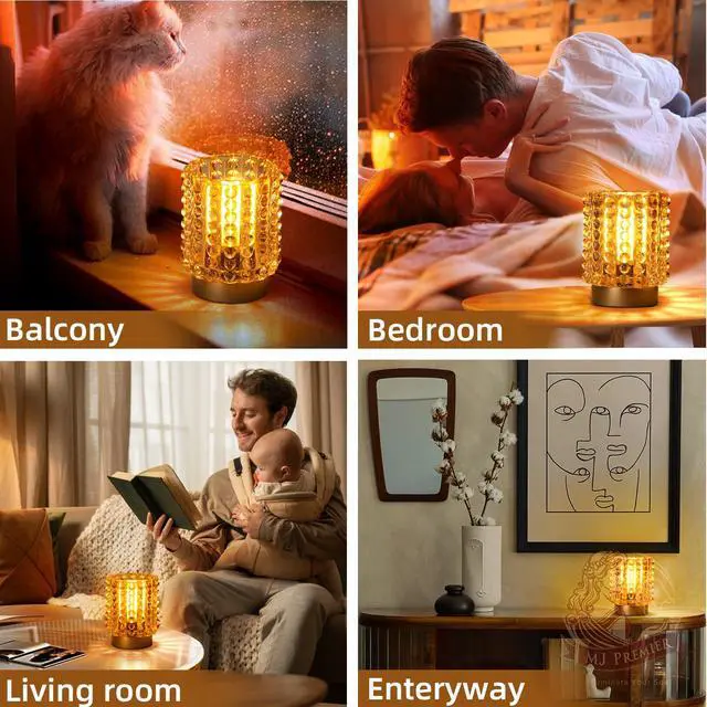 Alt view image 5 of 7 - Battery Operated Lamp with Timer, Mini Crystal Table Lamps for Home Decor, Small Cordless Lamp for Areas No Outlets, Glass Battery Powered Lamps for Entryway, Bedroom, Bathroom, Shelf, Corner(Yellow)
