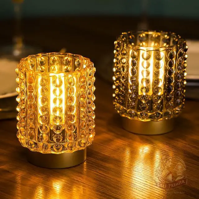 Alt view image 7 of 7 - Battery Operated Lamp with Timer, Mini Crystal Table Lamps for Home Decor, Small Cordless Lamp for Areas No Outlets, Glass Battery Powered Lamps for Entryway, Bedroom, Bathroom, Shelf, Corner(Yellow)
