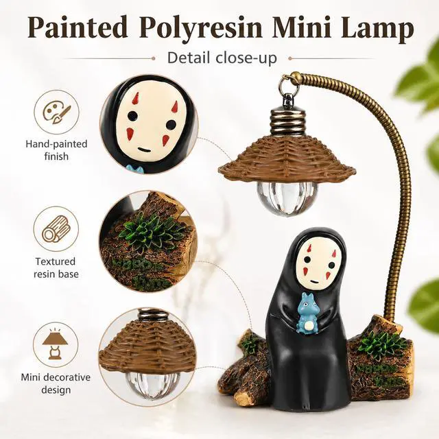 Alt view image 2 of 7 - No Face Lamp, No Face Night Light, Mini Resin Anime Desk Lamp, Battery Operated Cute Room Decor Gift for Bedroom Shelf Office