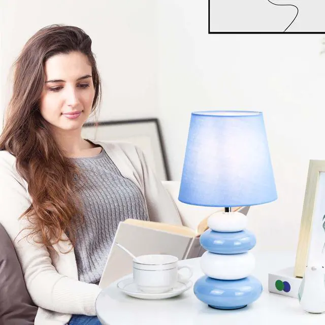 Alt view image 2 of 6 - Ange Light Blue Small Table Lamp for Living Room as Bedside Table Lamp for Bedroom,Modern Ceramic Kids Night Table Lamp,6.5×H12.44IN,Bulb Excluded