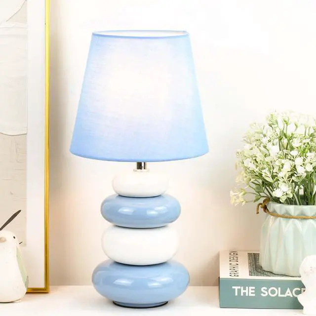 Alt view image 4 of 6 - Ange Light Blue Small Table Lamp for Living Room as Bedside Table Lamp for Bedroom,Modern Ceramic Kids Night Table Lamp,6.5×H12.44IN,Bulb Excluded
