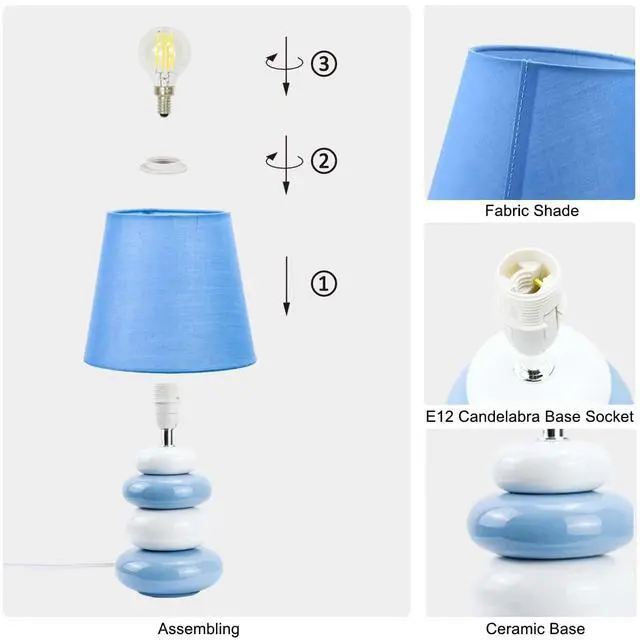 Alt view image 6 of 6 - Ange Light Blue Small Table Lamp for Living Room as Bedside Table Lamp for Bedroom,Modern Ceramic Kids Night Table Lamp,6.5×H12.44IN,Bulb Excluded