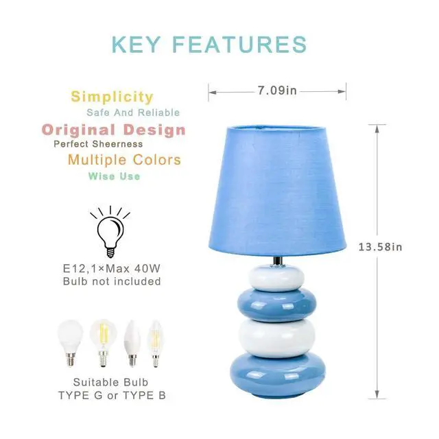 Alt view image 5 of 6 - Ange Light Blue Small Table Lamp for Living Room as Bedside Table Lamp for Bedroom,Modern Ceramic Kids Night Table Lamp,6.5×H12.44IN,Bulb Excluded