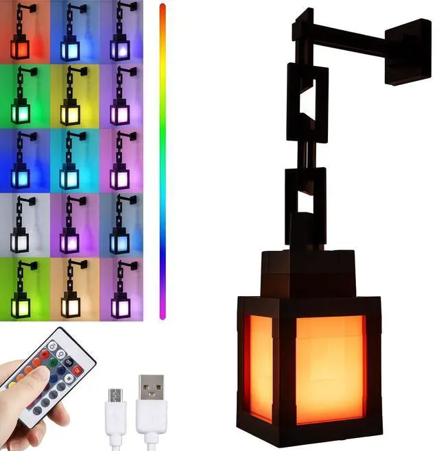 Main image of Pixelated Lantern LED Night Light,16 Colors Rechargeable LED Lamp with Remote, Rechargeable Retro Table/Wall Night Lamp,for Bedroom Gaming Kids ,Home Decoration and Children's Gifts (with Chain)