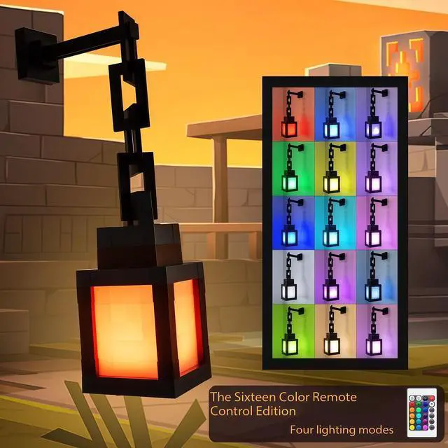 Alt view image 2 of 7 - Pixelated Lantern LED Night Light,16 Colors Rechargeable LED Lamp with Remote, Rechargeable Retro Table/Wall Night Lamp,for Bedroom Gaming Kids ,Home Decoration and Children's Gifts (with Chain)