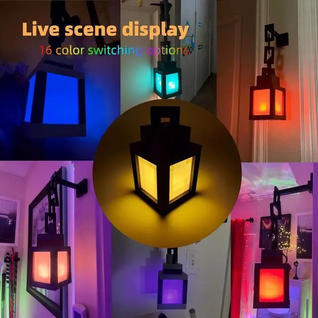 Alt view image 3 of 7 - Pixelated Lantern LED Night Light,16 Colors Rechargeable LED Lamp with Remote, Rechargeable Retro Table/Wall Night Lamp,for Bedroom Gaming Kids ,Home Decoration and Children's Gifts (with Chain)