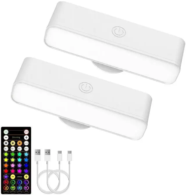 Main image of RGB Wall Sconces Set of 2, Color Changing Battery Operated Wall Lights, 80+ Soft Ambient LED Mood Lighting with Timer, Dimmable Magnetic Bedside Wall Lamp for Bedroom, Headboard, Reading