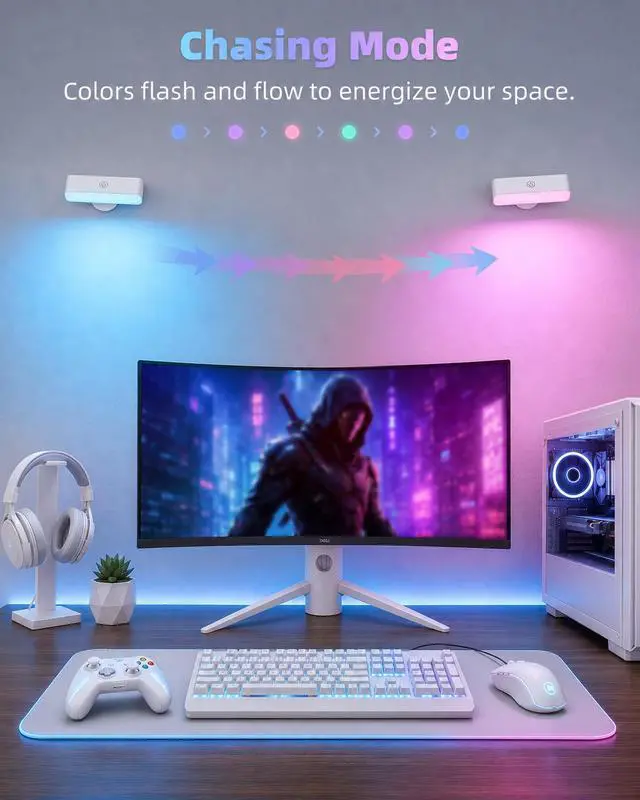 Alt view image 4 of 7 - RGB Wall Sconces Set of 2, Color Changing Battery Operated Wall Lights, 80+ Soft Ambient LED Mood Lighting with Timer, Dimmable Magnetic Bedside Wall Lamp for Bedroom, Headboard, Reading