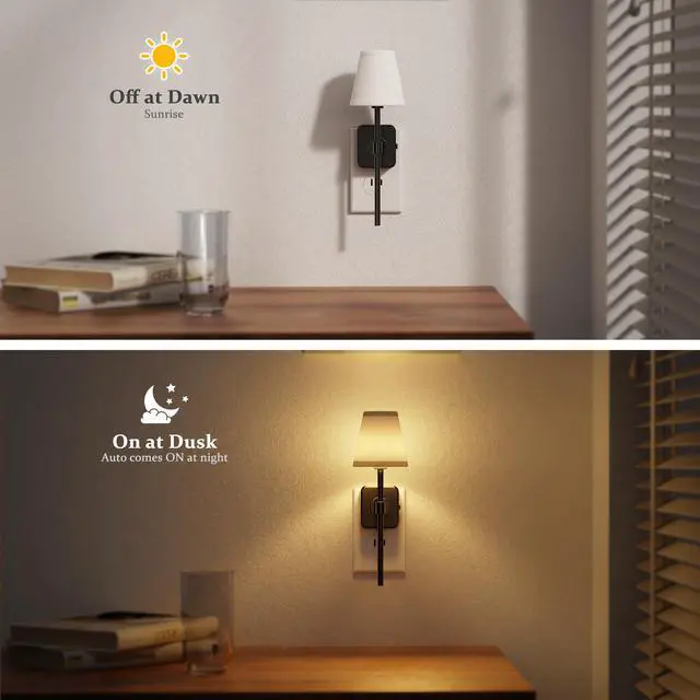 Alt view image 3 of 6 - Night Lights Plug into Wall, Vintage Nightlights, Dusk to Dawn Sensor, 0-100LM Dimmable, Pleated Fabric Beige Lamp for Living Room Bedroom Hallway