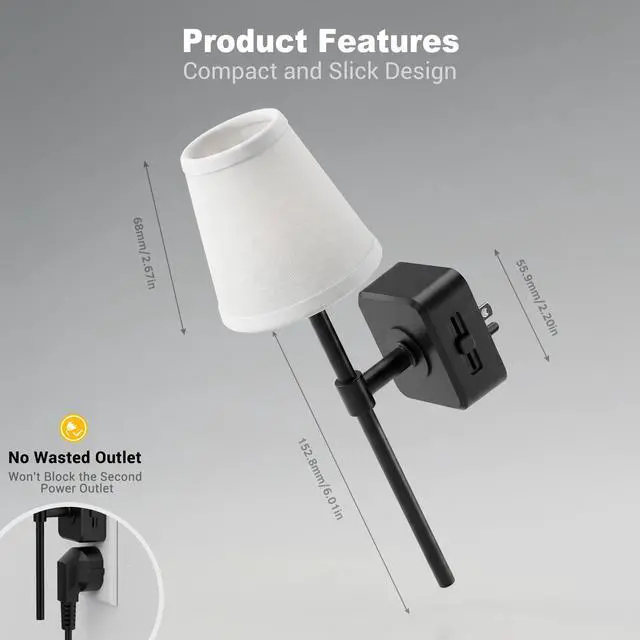 Alt view image 4 of 6 - Night Lights Plug into Wall, Vintage Nightlights, Dusk to Dawn Sensor, 0-100LM Dimmable, Pleated Fabric Beige Lamp for Living Room Bedroom Hallway