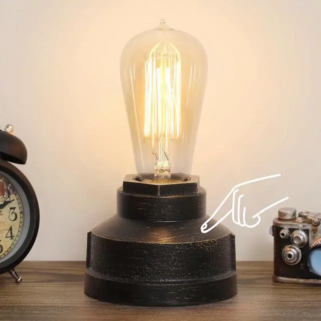 Main image of Small Touch Control Table Lamp Base, Industrial Touch Light Vintage Edison Bulb Base, Dimmable Bedside Nightstand Accent Light for Living Room Bedroom, Antique Steampunk Style