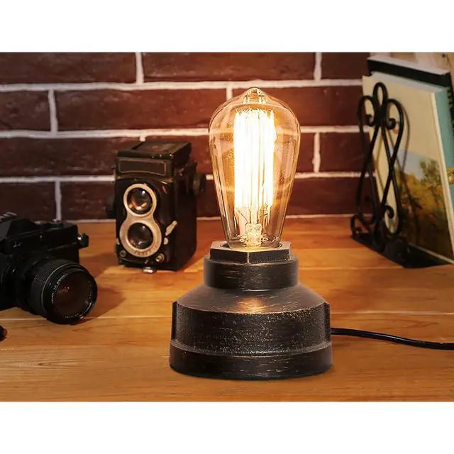 Alt view image 5 of 7 - Small Touch Control Table Lamp Base, Industrial Touch Light Vintage Edison Bulb Base, Dimmable Bedside Nightstand Accent Light for Living Room Bedroom, Antique Steampunk Style