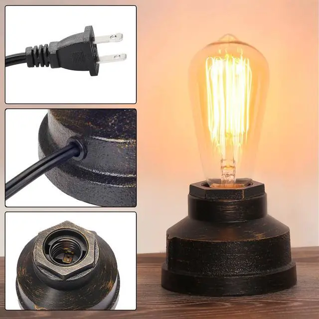 Alt view image 6 of 7 - Small Touch Control Table Lamp Base, Industrial Touch Light Vintage Edison Bulb Base, Dimmable Bedside Nightstand Accent Light for Living Room Bedroom, Antique Steampunk Style